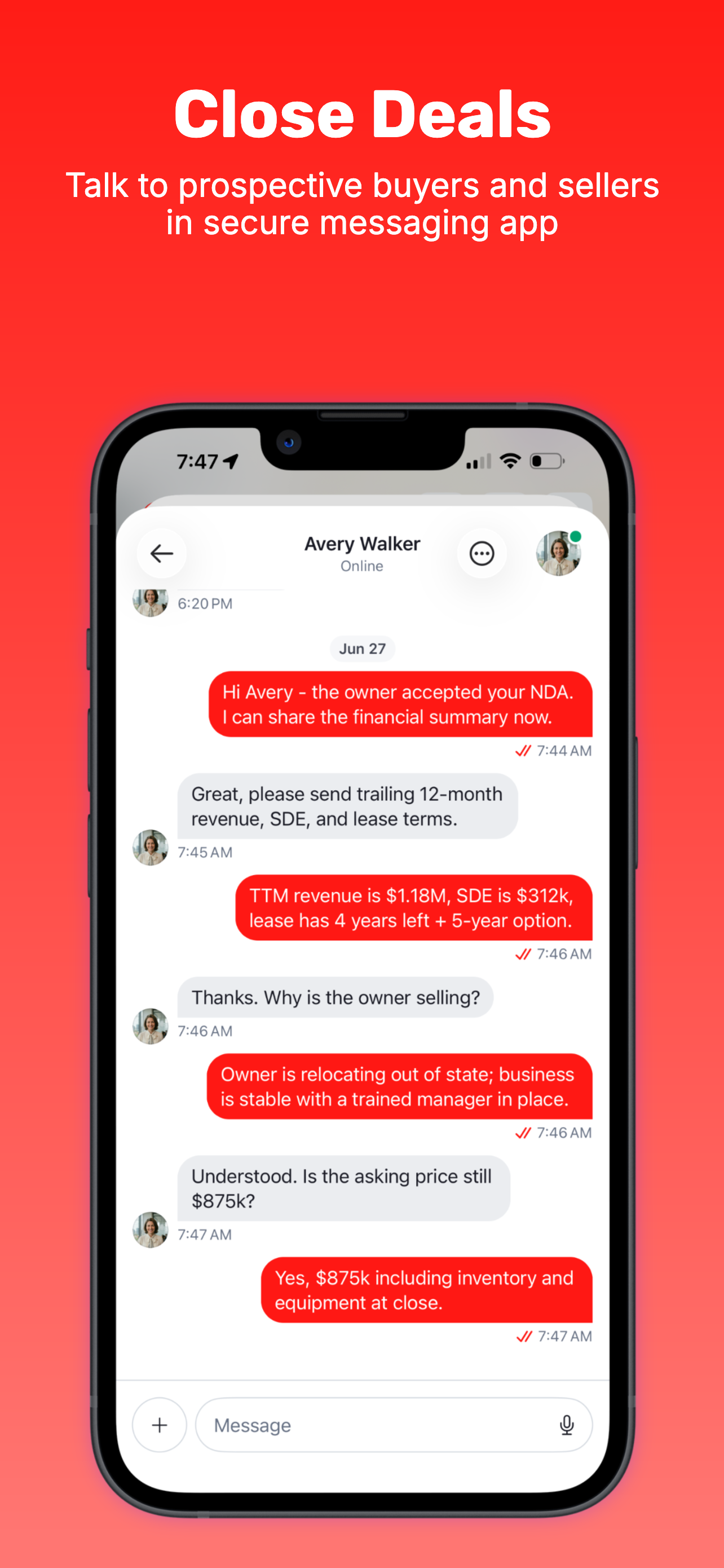 Bizgora direct broker messaging screenshot